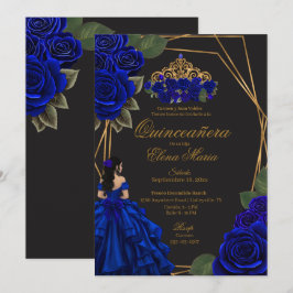 Black Blue Ro Guld Princess Quinceañera Inbjudningar