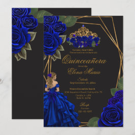 Black Blue Ro Guld Princess Quinceañera Inbjudningar