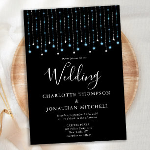 Black Blue Silver Stars String Ljus Bröllop Inbjudningar