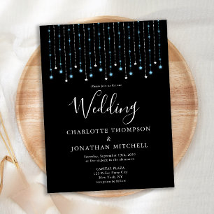 Black Blue Silver Stars String Ljus Bröllop Vykort