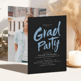 Black Blue Simple Modern Push Script Grad Party Inbjudningar