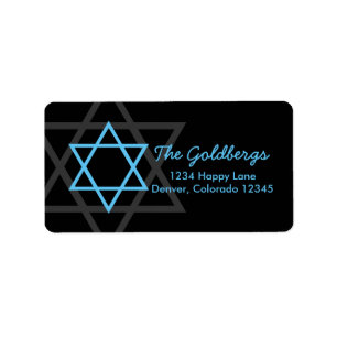 Black Blue Star of David Returadress Adressetikett