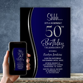 Black Blue Surprise 50:e födelsedagen Inbjudningar