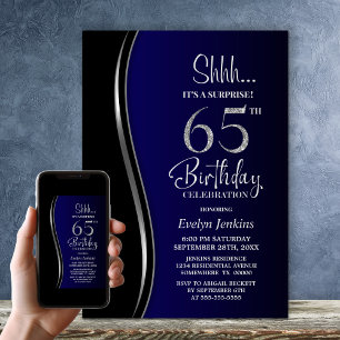 Black Blue Surprise 65e Birthday Inbjudningar