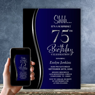 Black Blue Surprise 75:e Birthday Inbjudningar