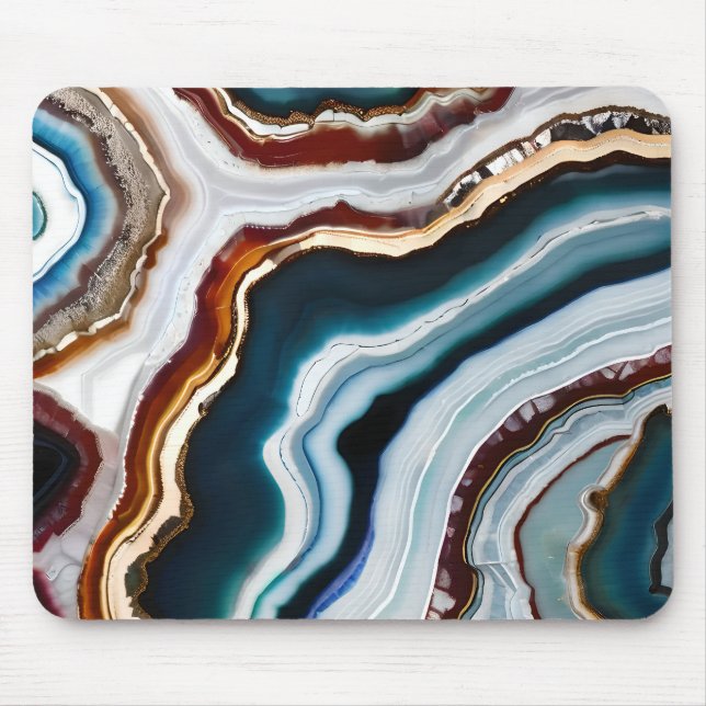 Black Blue Terracotta White Guld Agate Geode Musmatta (Framsidan)