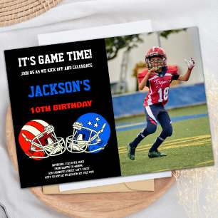 Black Blue vs Red Photo Football Birthday Inbjudningar