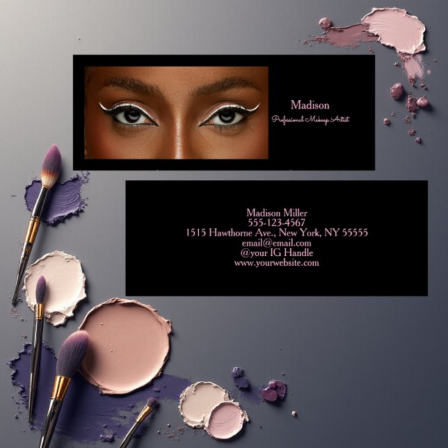 Black Blush Pink Typography Photo Makeup Mini Visitkort (Skapare uppladdad)