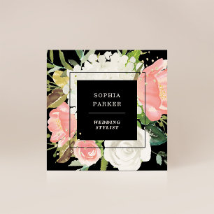 Black Blushing Rosa Blommigt med Faux Guld Fyrkantigt Visitkort