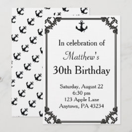 Black Boat Anchor Birthday Anpassningsbar Inbjudningar