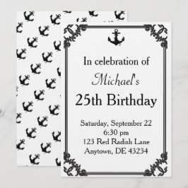 Black Boat Anchor Birthday Inbjudningar