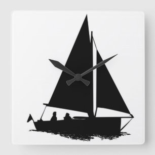 Black Boat Silhouette Fyrkantig Klocka