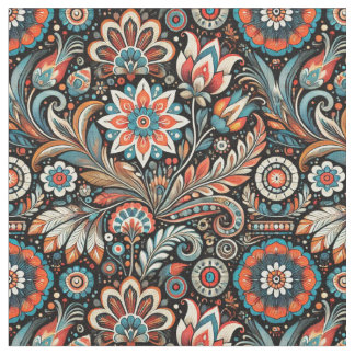 Black Bohemian Blommigt Fabric Tyg