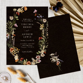 Black Boho Blommigt Bröllop Inbjudningar