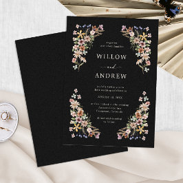 Black Boho Blommigt Bröllop Inbjudningar