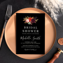 Black Boho Blommigt Möhippa Inbjudan