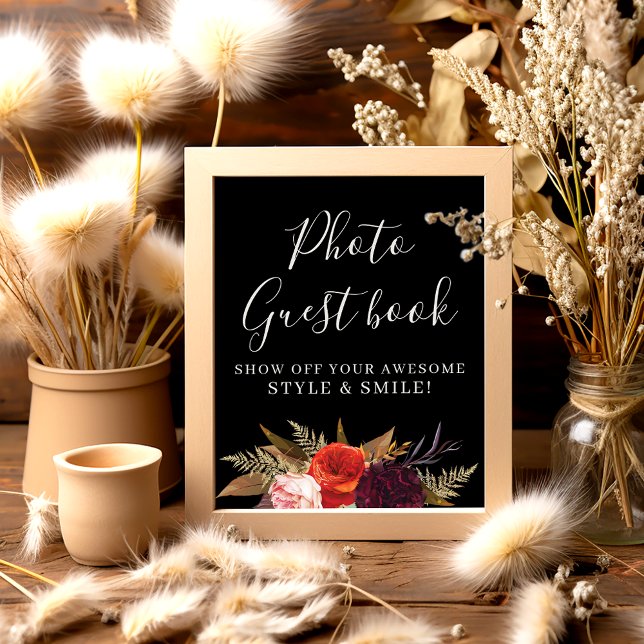 Black Boho Blommigt Möhippa Photo Guest Bok Poster (Skapare uppladdad)
