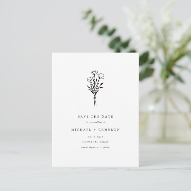 Black Boho Botanical QR-kod Spara datum Meddelande Vykort (Stående Fram)