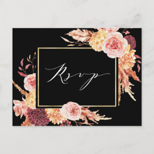Black Boho Burgundy Terracotta Flower Bröllop OSA Vykort