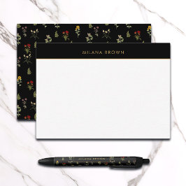 Black Boho Chic Wildblomma Mönster Anteckningskort