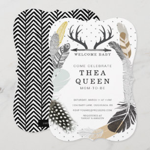 Black Boho Feather Baby Shower Inbjudan
