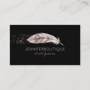 Black Boho Glitter Girly Bird Feather Visitkort