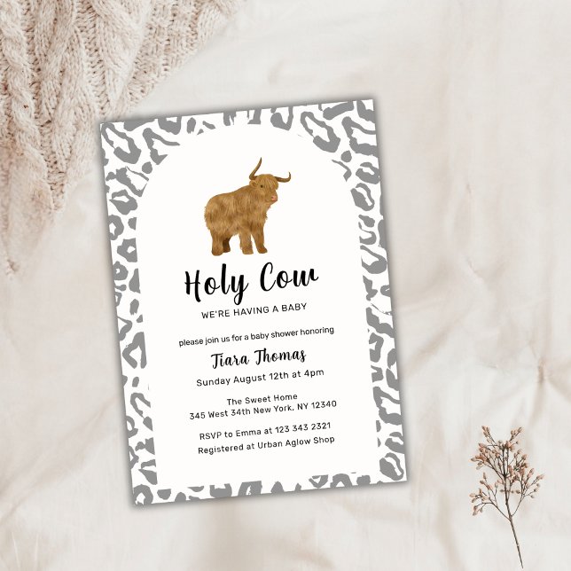 Black Boho Heliga Cow Highland Cow Baby Shower Inbjudningar (Black Boho Holy Cow Highland Cow Baby Shower Invitation)