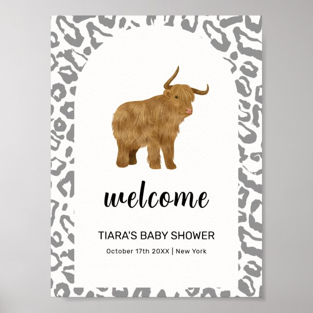 Black Boho Heliga Cow Western Baby Shower Välkomme Poster (Framsidan)
