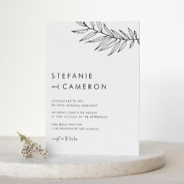 Black Boho minimalist Foliage Bröllop Inbjudningar