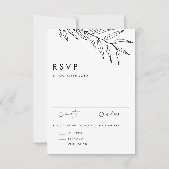 Black Boho minimalist Foliage Bröllop OSA Kort (Framsida)