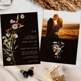 Black Boho Photo Wedding-inbjudan Inbjudningar