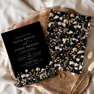 Black Boho WildblomGarden WedWedding Inbjudningar