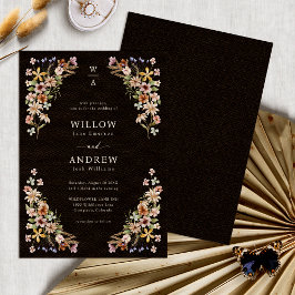 Black Boho Wildblomma Bröllop Inbjudningar