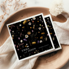Black Boho Wildblomma Bröllop Napkins Pappersservett