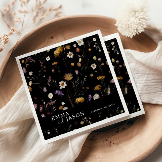 Black Boho Wildblomma Bröllop Napkins Pappersservett (Skapare uppladdad)