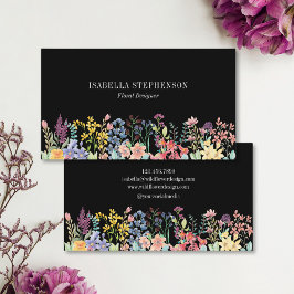 Black Boho Wildbloms Watercolor Blommigt Visitkort