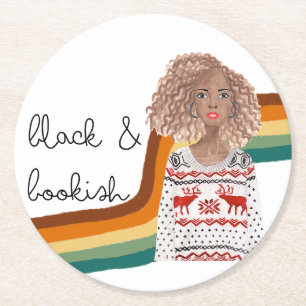 Black Bok Älskare Blonde Curly Hair Underlägg Papper Rund