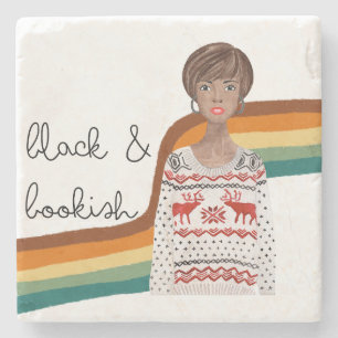Black Bok Älskare Girl med Pixie Haircut Stenunderlägg