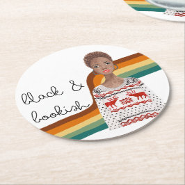 Black Bok Älskare Kort Blonde Hair Underlägg Papper Rund