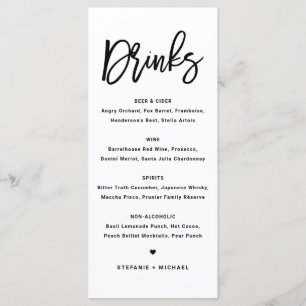 Black Bold Modern Calligraphy Bröllop Drinks Meny