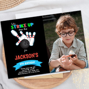 Black Boll Bowling Birthday-inbjudningar med foto Inbjudningar