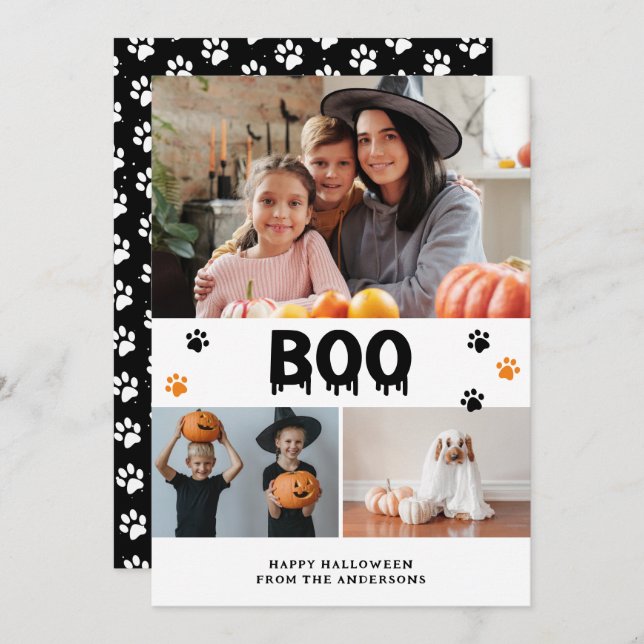 Black Boo Pet Photo Happy halloween Card Julkort (Fram/baksida)