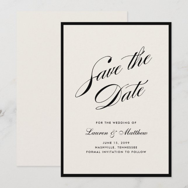 Black Border Ivory Modern Save the Date Inbjudningar (Fram/baksida)
