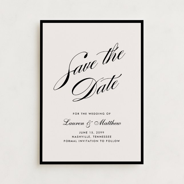 Black Border Ivory Modern Save the Date Inbjudningar (Skapare uppladdad)