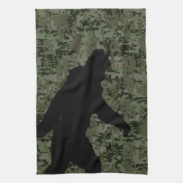 Black Borta Squatchin Woodland Digital Camouflage Kökshandduk (Vertikal)