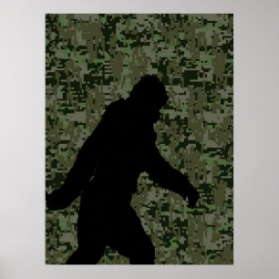 Black Borta Squatchin Woodland Digital Camouflage Poster