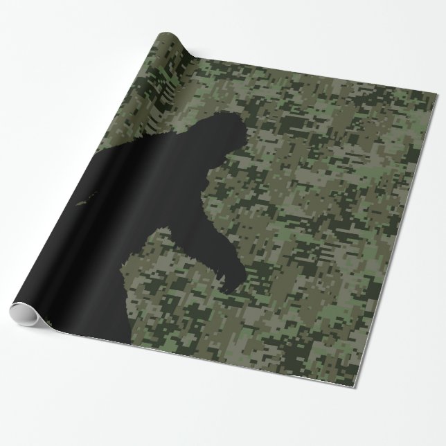Black Borta Squatchin Woodland Digital Camouflage Presentpapper (Utrullad)