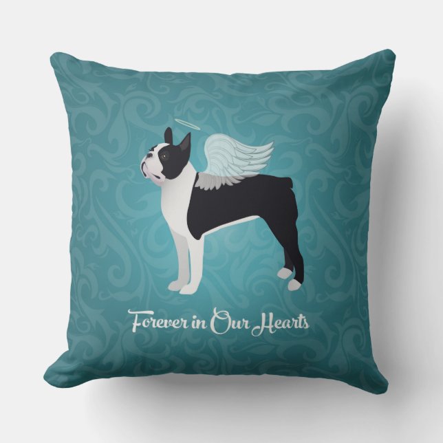 Black Boston Terrier Hund Angel Pet Memorial Kudde (Framsida)