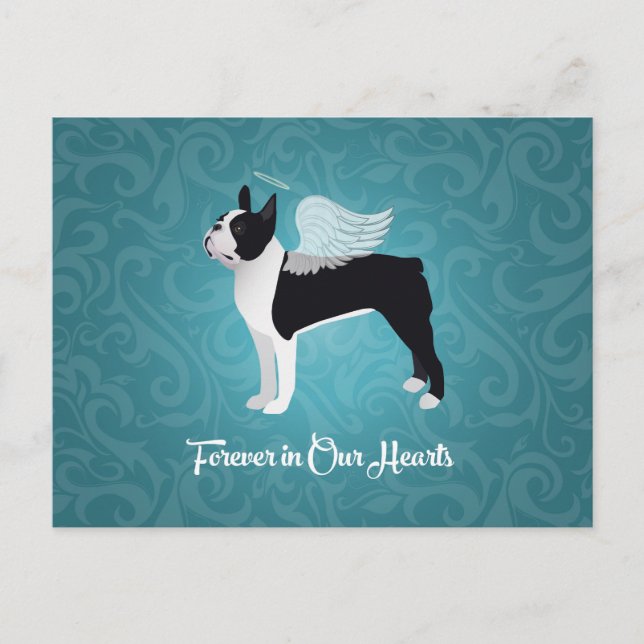 Black Boston Terrier Hund Angel Pet Memorial Vykort (Framsida)
