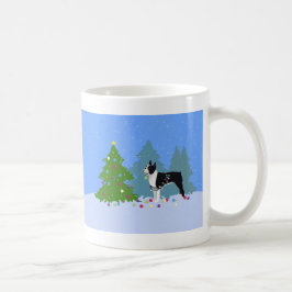 Black Boston Terrier i julskogen Kaffemugg